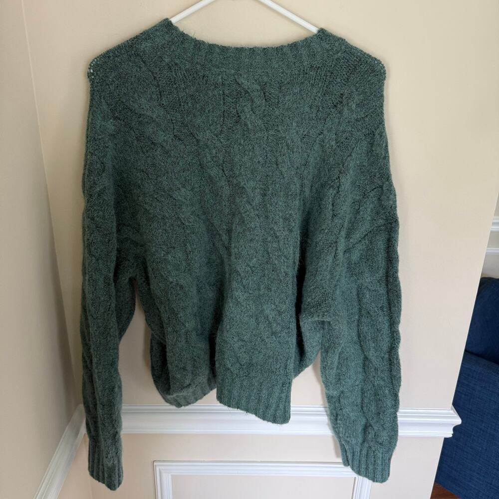 And Now this Revolve | Chunky Cable Knit XL Blue Sweater Wool Blend Winter - Picture 7 of 11